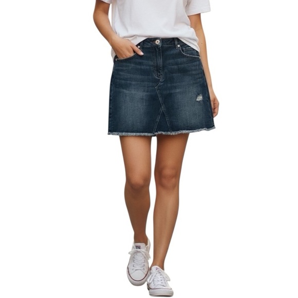 LOFT Dresses & Skirts - Loft Stretch Distressed Denim Raw Hem Jean Skirt Size 16 NWT